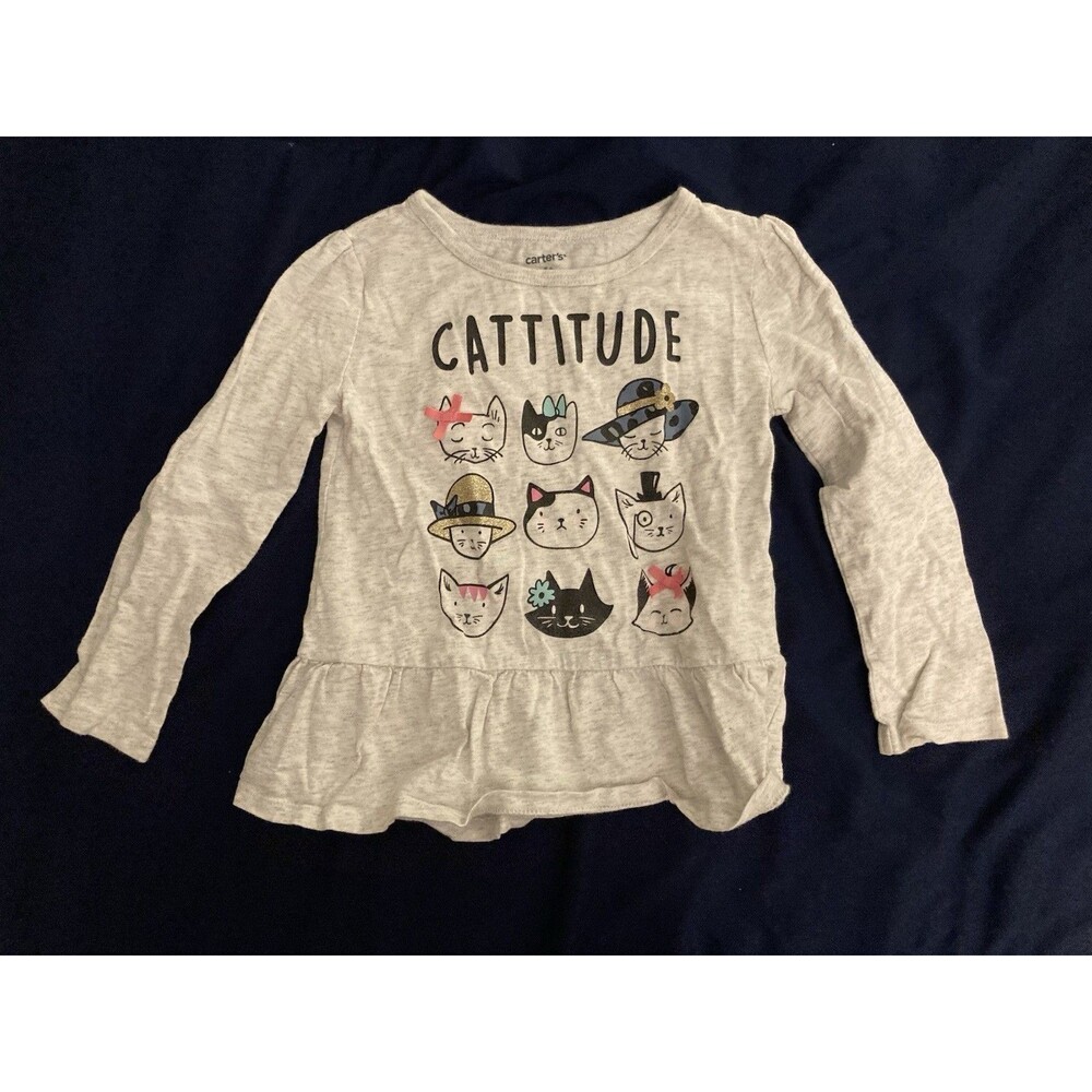 4T Carter’s girl clothes - 1 piece long sleeved shirt | cat and text theme